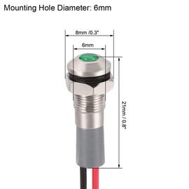 uxcell Signal Indicator Lights AC/DC 12V-24V 6mm Panel Mount Green LED Waterproof Metal Shell 5Pcs Lamp for Industrial Electrical Car Motorcycles Boat