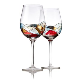 Bezrat Red Wine Glasses Set of 2, Unique Hand Painted Wine Glasses, Drinkware Essentials, 11" H, 28oz Wine Lover Large Wine Glass, Glassware Gifts Ideas for Women Inspired by The 'Duomo di Milano'