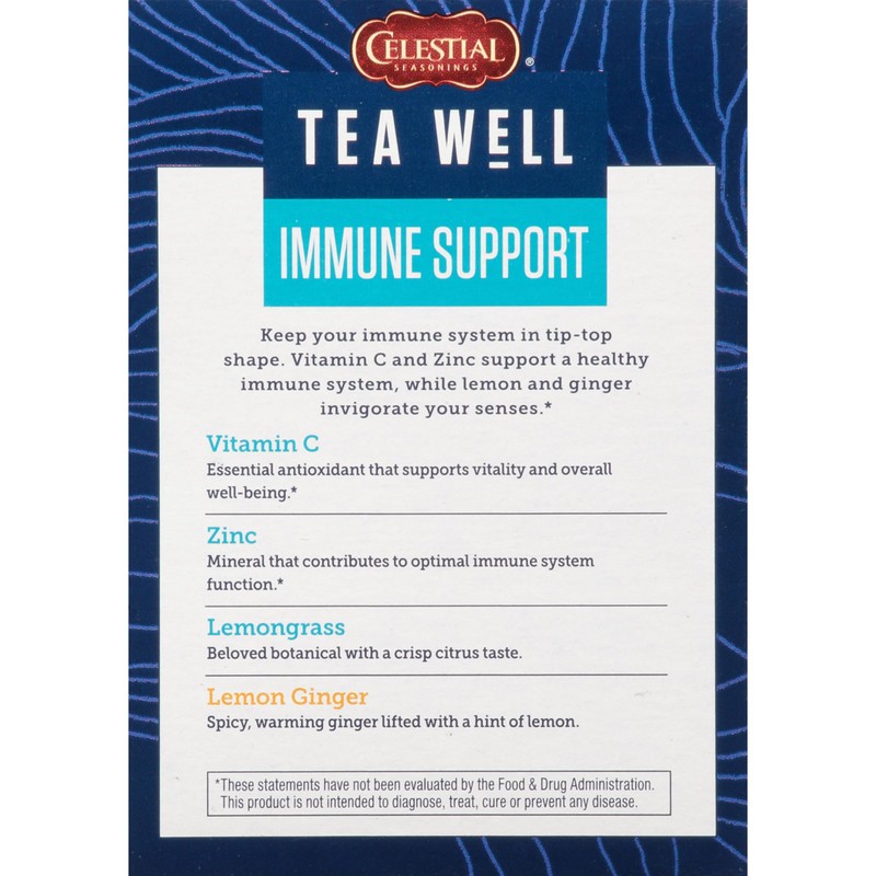 Celestial Seasonings TeaWell Herbal Tea, Lemon Ginger, Caffeine Free Organic