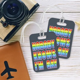 LT146 Nobody Knows I'm Gay Novelty Funny Unique Designer Gift Glossy Plastic Suitcase Luggage Tag