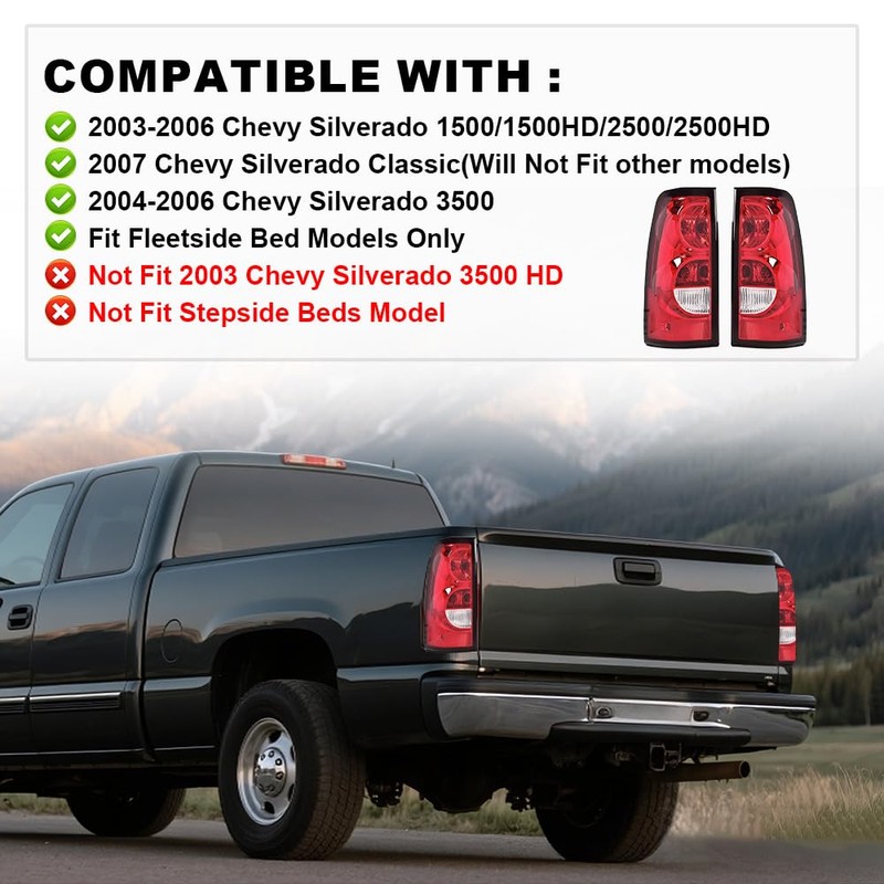 PIT66 Tail Lights Assembly, Compatible with 2003-2006 Chevy Silverado Pickup