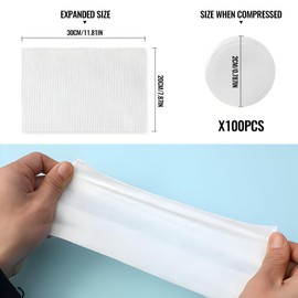 Compressed Towel Disposable, Pack of 100 Tablets, Towel Pills, Mini Non-Woven Fabrics, Portable, Space-Saving Tablets, Towel Pills, Biodegradable Compressed Towels for Holidays, Travel, Sports