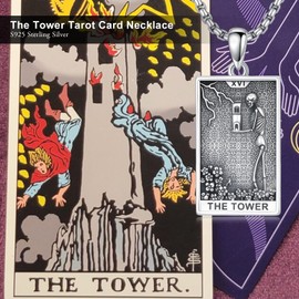 PELOVNY Black Tarot Card Necklace 925 Sterling Silver Skull Pendant The Tower Tarot Skeleton Jewelry Christmas Birthday Gifts for Women Men Unisex