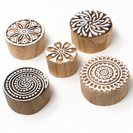 Mandala and Round Wooden Printing Stamps (Set of 5) - Indian Printing Blocks Wooden Stamps for Henna Fabric Textile Paper Clay Pottery Blocks Hashcart®