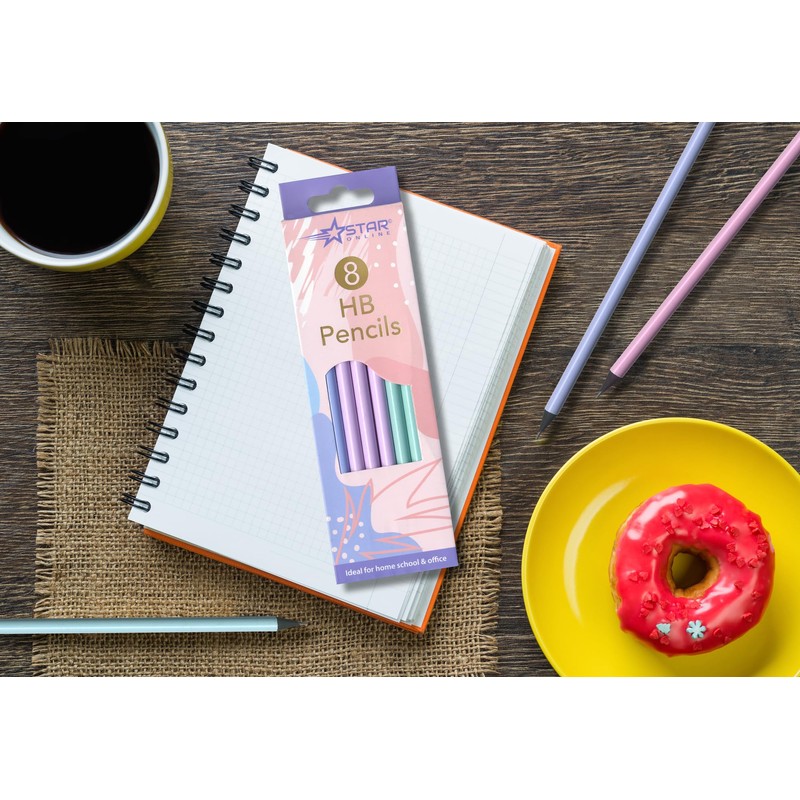 Star Online 8 X Pastel Colours HB Pencils Blue, Pink