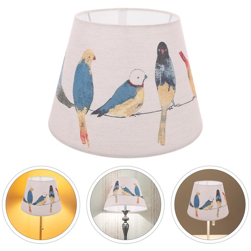 Housoutil Fabric Bird Lampshade,Medium Pattern Drum-Shaped Table Lamp Shade,Beige Replacement