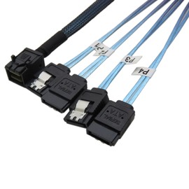 CABLEDECONN Internal HD Mini SAS (SFF-8643 Host) to 4X SATA (Target) Hard Drive Cable (0.5M)