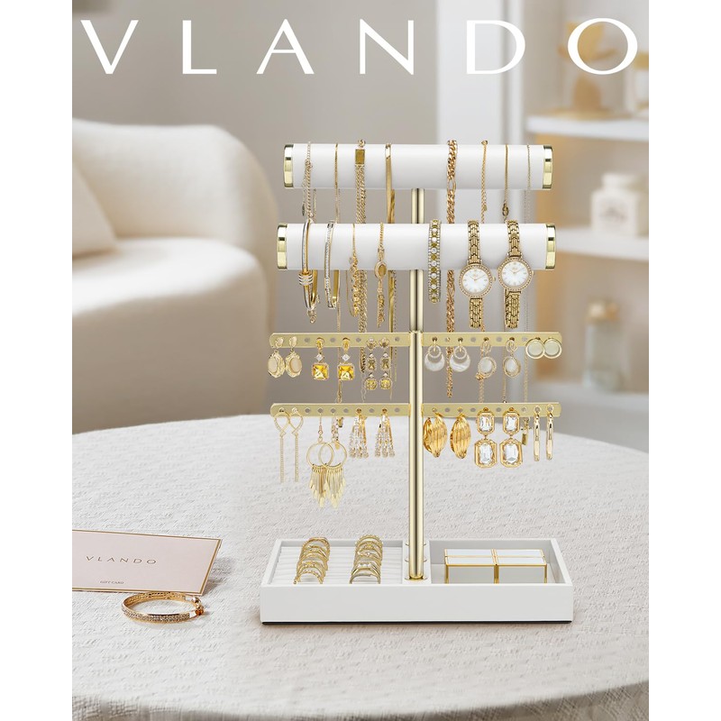 Vlando Accessory Stand Bracelet Earrings Ring (White)