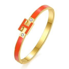 H Bracelet for Women - 18K Gold Plated Titanium Steel Cuff | Cubic Zirconia Bangle Jewelry Gift, Simple & Durable Everyday Wear (S/M/L Size), Small, Titanium, Cubic Zirconia