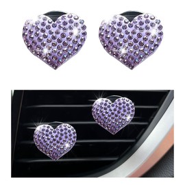 Piburth Car Bling Air Vent Clips, 2PCS Heart-Shaped Charm Air Conditioning Outlet Clip, Crystal Rhinestone Accessories, Sparkly Car Interior Decoration Cute Accessories for Women Girls (Purple, Heart)