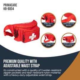 Primacare KB-8004 First Aid Empty Fanny Pack for Emergency Equipment Set, 8"x2"x6", Lifeguard Waist Travel Bag for Men and Women with 3 Pockets, Red