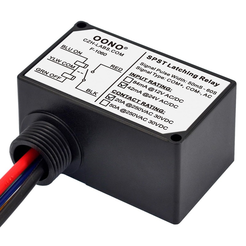 AC/DC 24V SPST 20Amp 250Vac/30Vdc Latching Relay Module, Plastic Enclosure