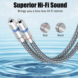 Monosaudio 17AWG Audiophile RCA Cable Pair 5N OFC Red Pure Copper Rhodium Plated Plugs Audio Signal Cable Microphone cable with Decorative ring for Home Theater, HDTV, Amplifiers, Speakers(1.5M/4.9Ft)