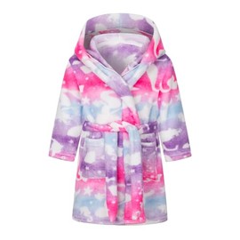 CuteOn Girls Dressing Gown Hooded Soft Flannel Robe Casual Sleepwear for Kids 9-10Y