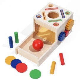 Wooden Montessori Toys for Toddlers 1-3, 5-in-1 Object Permanence Coin Box Wooden Ball Drop Toy Play for 1 2 3 Year Old Toddlers