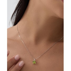 Michooyel 2ct Cushion Cut Peridot Pendant Necklace for Women Sterling Silver Gemstone August Birthstone Women's Necklace, 16-18 inch