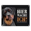 Metal Sign with Rottweiler Motif and Saying: Hier wache ich!