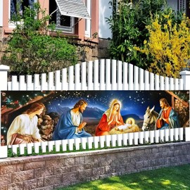 Blissyard Christmas Holy Nativity Scene Banner 17X79 Inch Religious Christmas Banner Large Xmas Home Yard Banner Xmas Decoration Decor Mary Joseph Baby Jesus Winter Holiday Photography Booth ​