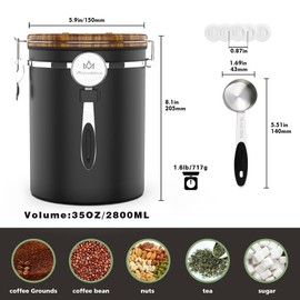 Miscedence 35OZ Coffee Canister for ground coffee with Date Tracker,Wood grain lid 304 Stainless Steel Kitchen Food Airtight storage container for Coffee Beans or Grounds, Tea, Sugar(35oz-grain)