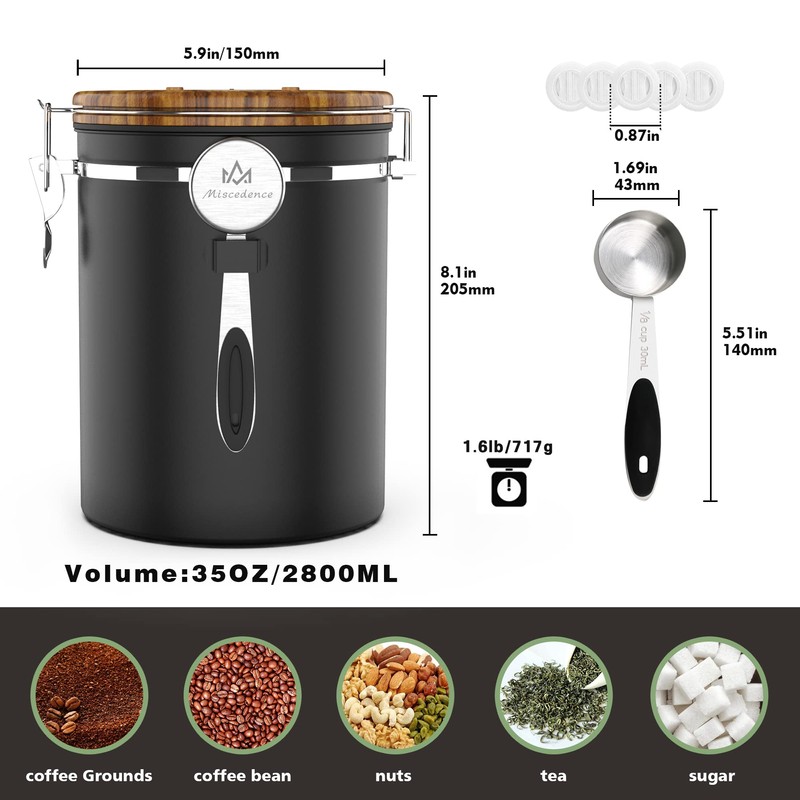 Miscedence 35OZ Coffee Canister for ground coffee with Date Tracker,Wood