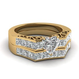 WRS WEDDING RING SET TWO RINGS His Hers Couples Rings Women's 10k Yellow Gold Filled White CZ Wedding Engagement Ring Bridal Sets & Men's Tungsten Carbide White Cz Wedding Band, women's size 7 & men's