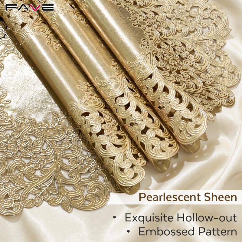 FAVE Gold Round Placemats Set of 6, Washable Place Mats
