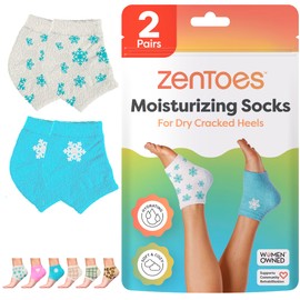 ZenToes Moisturizing Socks for Cracked Heel Treatment, Vitamin E, Olive Oil and Jojoba Oil Infused Heel Socks, Spa Gifts for Women, Mothers Day Gifts (White & Blue Snowflake, Regular)