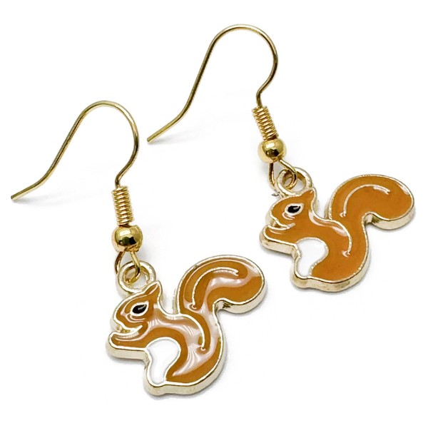 Squirrel Charm Earrings, Super Cute Brown Enamel Charm Beads on