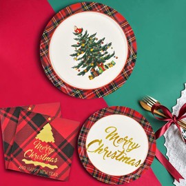 NatuBeau 200 Pcs Christmas Plates and Napkins Christmas Tree Party Supplies Christmas Dinnerware Set Including 50 Paper Plates 50 Dessert Plates 100 Napkins Serves 50 Guests, Green