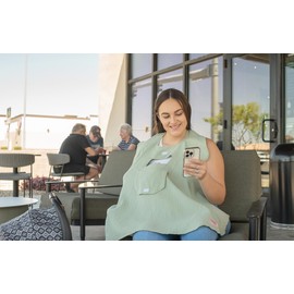 LOOKEE LOOKY Nursing Covers -100% Muslin Organic Cotton - Breathable - Beautiful - Complete Privacy - Made by a Mother - USA Company - "Gino" (Green)