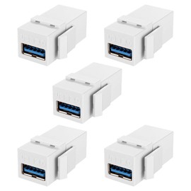 TNP USB 3.0 Keystone Jack (5 Pack) Coupler Insert Snap in Female Gold Plated Connector Socket Adapter Port for Wall Plate Outlet Panel - Support USB 3 SuperSpeed & USB 2.0 Compatible (White)