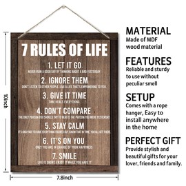 Inspirational Wood Art Signs, 7 Rules of Life Wall Art Sign, Hanging Printed Wall Plaque Wood Signs, Farmhouse Decor, Home Decor, Gift for Home, School and Office Decor 10 X 7.8 inch G