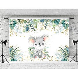 Generic 5x3ft Cute Baby Koala Baby Shower Backdrop Green Ecalyptus Leaves 1st birthday Photo Background Animal Theme Newborn Birthday Party Decoration Supplies Photography Props, 2150-150