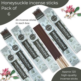 Honeysuckle Incense Sticks - Total 120 Insence-Sticks - 6 Packs of 20 Insense - Inciensos - Inscents - Natural Non Toxic Ingredients - Incents - Incence - Inscense - Insents