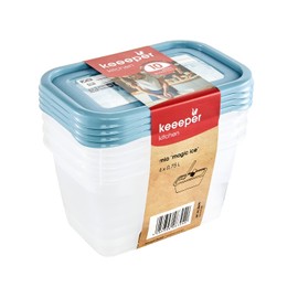 keeeper Mia Magic Ice 4-Piece Freezer Container Set, Rewritable Lid, 4 x 750 ml, 15.5 x 10.5 x 8.5 cm, Nordic Blue