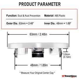 RhinoTuning 4 PCS 63 mm Wheel Center Caps Compatible With Range Discovery Evoque Freelande LR2 LR3 LR4, OD: 2.48" / 63 mm ID: 1.89" / 48 mm Chrome Hub Caps Wheel Trims