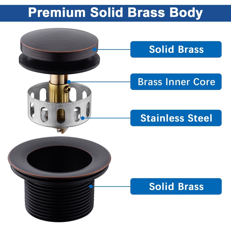 Anpean Brass Tip-Toe Tub Drain Kit with Basket Strainer and