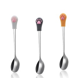 Cat Dog Food Can Spoons | 3 PCS | Stainless Steel Pet Wet Food Spoon | Cute Cat Claw Silicone Mixing Spoon | White, Gray and Orange