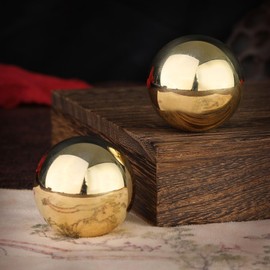 Tianigo Copper Baoding Balls Set, 2 Inches Chinese Health Balls, Metal Stress Relief Hand Massage Balls No Chime for Hand Exercise, Hands Therapy