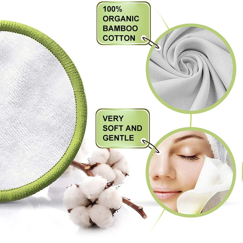 20 Pcs Reusable Makeup Remover Pads Bamboo Washable Cotton Rounds