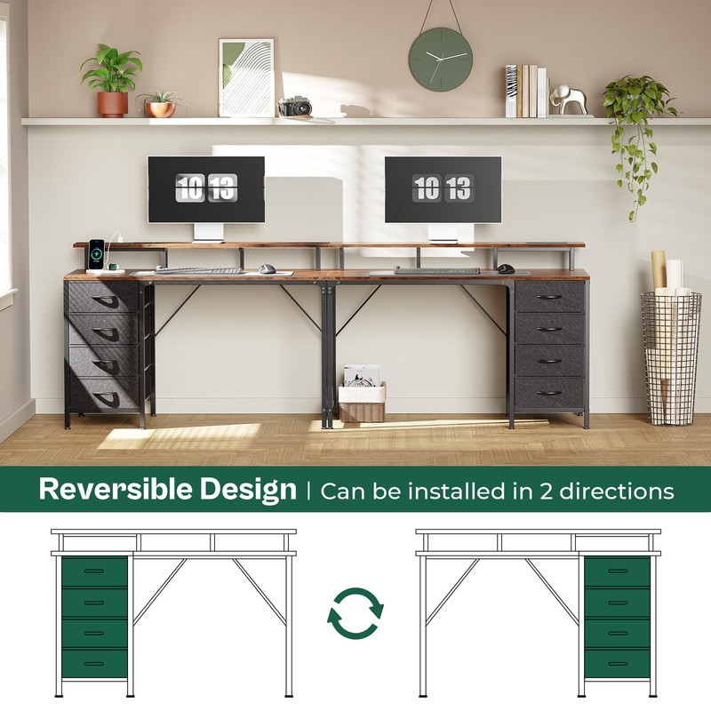 Huuger 47 Inch Computer Desk with Power Outlets and LED
