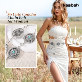 KASBAH Women Western Metal Chain Belt Cowgirl Concho Belts For Dresses Jeans Concho Country Belt Waist Chain Belt