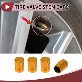 HEROFFIX 4 Pcs Decorative Tire Valve Stem Caps Stylish Type 17mm Tyre Valve Dust Covers for Most Cars Truck Gold Tone Aluminum Alloy Plastic