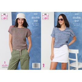 King Cole Ladies DK Pattern Double Knitting Womens V Neck or Boat Neck Tops (6352)