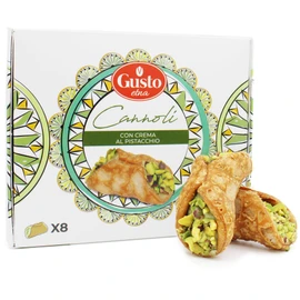 GUSTO ETNA Sicilian Cannoli filled with Pistachio Cream, 8 Pieces, Mini Cannoli in Gift Box with Pistachio Butter, Crunchy Sweet Delicacy from Bronte, Sicily, Italian Biscotti Cookies, From Italy