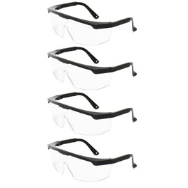 trio eyewear Adjustable Safety Glasses, Adjustable Length Temples, Lightweight Frame, Ultra Clear Polycarbonate Lens (4, Black No Anti-Fog Coating)