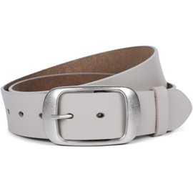 styleBREAKER 03010104 Unisex Leather Belt Plain Colours with Shiny Surface and Brushed Buckle Can Be Shortened, lightgrey