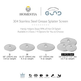 Homestia Grease Splatter Screen for Frying Pan with Fold Flat Knob Fine Mesh Oil Splash Guard Skillet Splatter Shield Oil Catcher Skillet Lid for Cooking Set of 2 in 10" + 13"