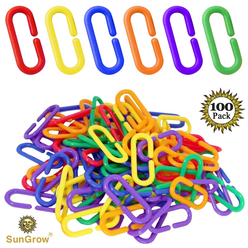 SunGrow Rainbow C-Clips Plastic Chain Links, Bird Swing & Climbing