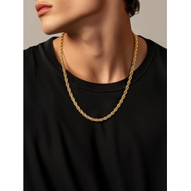 Supcare 14k Gold Chain for Men Gifts Jewelry for Men 55cm Man Necklace Mens Chain Necklace Men Gold Necklace for Men Stainless Steel Chain 6mm 22 Inch Necklace Mens Gold Rope Chain